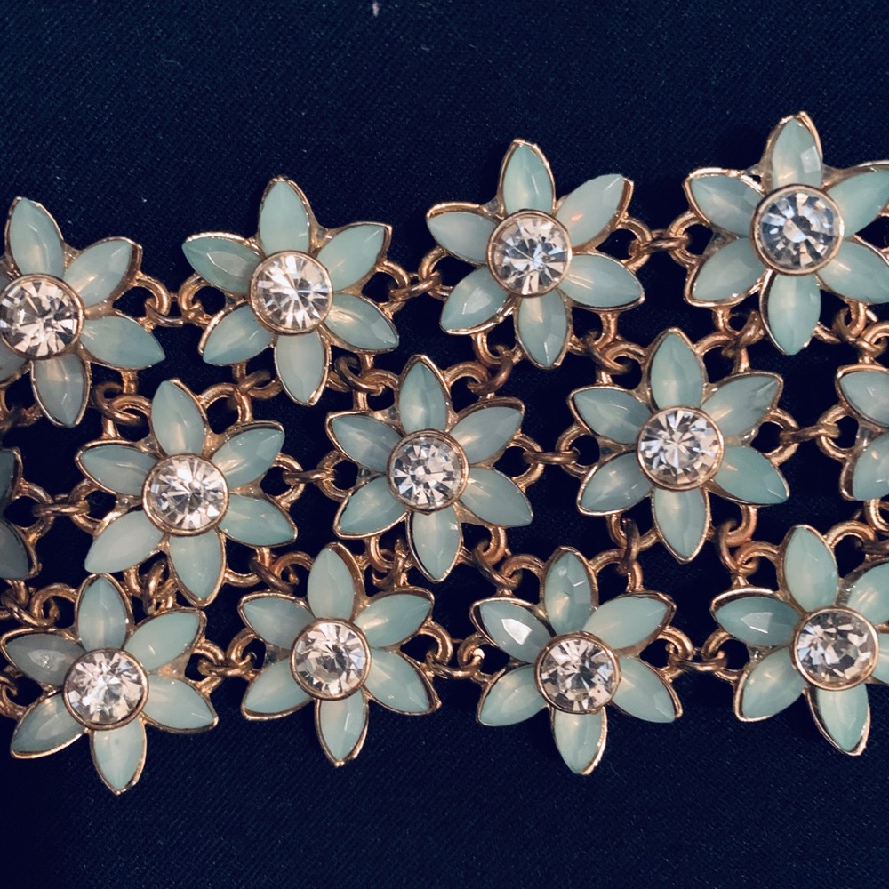 Mint Green and rhinestones in gold bracelet